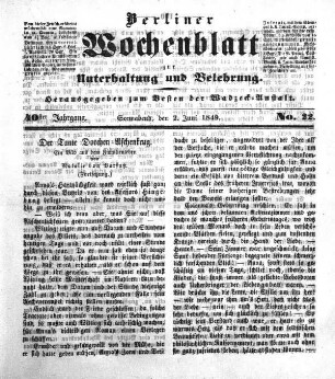 No. 22, Sonnabend, den 2. Juni 1849.