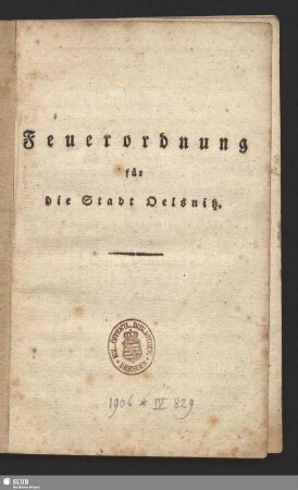 Feuerordnung für die Stadt Oelsnitz