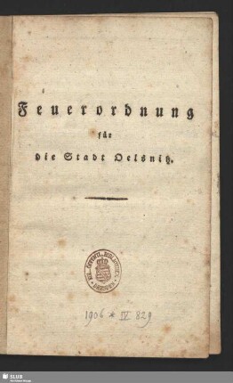 Feuerordnung für die Stadt Oelsnitz