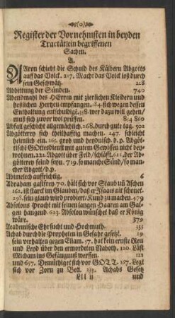 Register der Vornehmsten in beyden Tractätlein begriffenen Sachen.