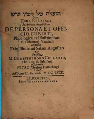 Tôʿelet šel lešôn qodeš : = Usus ebraismi in articulo de Persona Christi