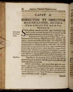Caput II. Subjectum Et Objectum Manducationis, Materia Item Coelestis Agni Paschalis.