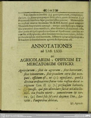 Annotationes ad Tab. LXXI. De Agricolarum, Opificum Et Mercatorum Officio