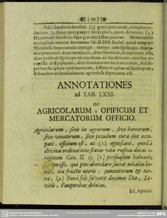 Annotationes ad Tab. LXXI. De Agricolarum, Opificum Et Mercatorum Officio