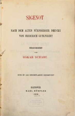 Sigenot : nach dem alten Nürnberger Drucke von Friderich Gutknecht