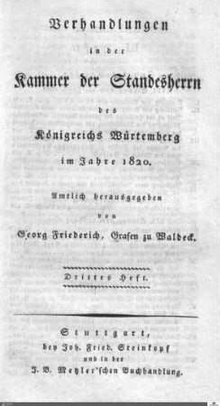 1,3: Landtag Württemberg - Kammer 1, Protokolle 1820, Bd. 3