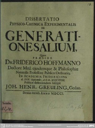 Dissertatio Physico-Chymica Experimentalis De Generatione Salium