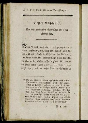Erster Abschnitt. Von den venerischen Geschwüren und deren Kennzeichen.