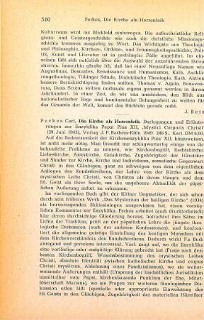 510-511 [Rezension] Feckes, Carl, Die Kirche als Herrenleib
