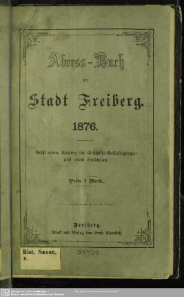 1876: Adreßbuch der Stadt Freiberg