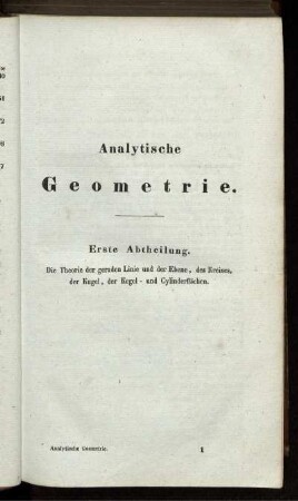 Analytische Geometrie. Erstes Kapitel - Sechstes Kapitel.