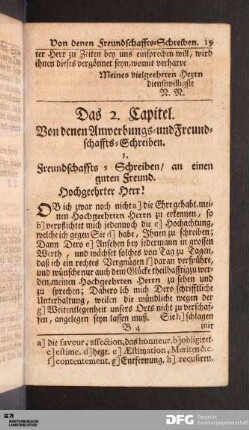 Das 2. Capitel. Von denen Anwerbungs- und Freundschaffts-Schreiben.