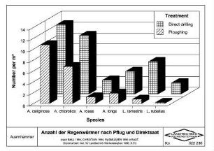 Anzahl der Regenwürmer nach Pflug und Direktsaat (nach BALL, 1994, CHRISTIAN, 1994, RASMUSSEN, 1994)