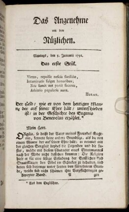 Das erste Stück. Montags, den 5. Januarii 1756.