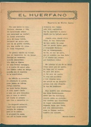 El huérfano : Repertorio de Martín Castro