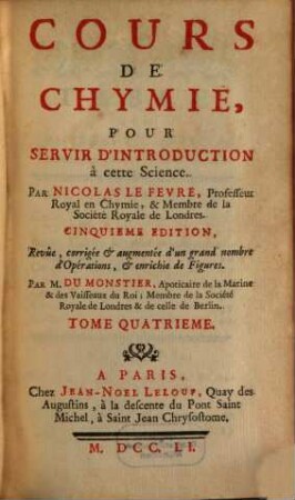 Cours De Chymie : Pour Servir D'Introduction à cette Science, 4