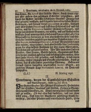 II. Verordnung, wegen der Eigenbehörigen Schulden und Auslobungen, vom 14. Jul. 1605
