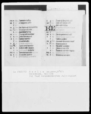 Gebetbuch — Kalenderseiten Juli-August, Folio 7verso-8