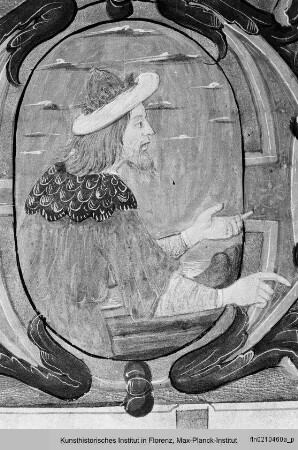 Graduale I : Folio mit Randbordüre, Text, vierzeiligen Neumen, Christusmonogramm und historisierter Initiale E mit einem Propheten
