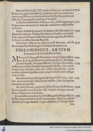 Philosophici, Artivm Hvmanioru[m], & alij miscellanei libri.
