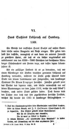 Hans Sachsens Lobspruch auf Hamburg, 1569.
