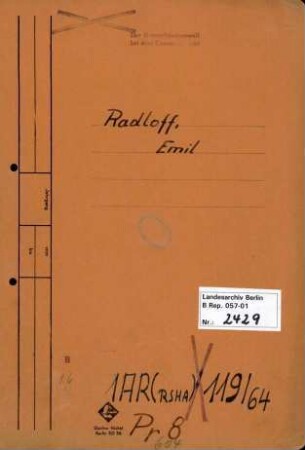 Personenheft Emil Radloff (*14.02.1890), Kriminalobersekretär