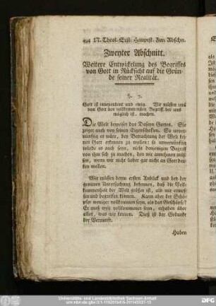 Zweyter Abschnitt. Weitere Entwickelung des Begriffes von Gott in Rücksicht auf die Gründe seiner Realität.
