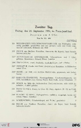 Zweiter Tag: Freitag, den 28. September 1934, im Franz-Josef-Saal, Beginn um 3 Uhr (Nr. 321-690)