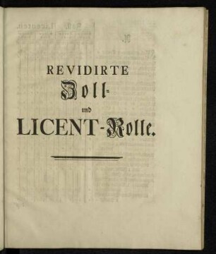 Revidirte Zoll- und Licent-Rolle.