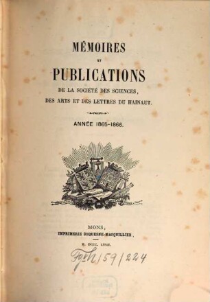 Mémoires et publications. 1. 1865/66 (1867)