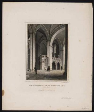 Innenansicht der Schlosskirche von Nienburg, 1862 : Die Schlosskirche zu Nienburg a.d.S. : Innere Ansicht / [L. Rohbock exc.]. J. Pozzi delt.. Joh. Poppel sculpt.. - Darmstadt : G. G. Lange , [1862]. - 1 Ansicht : Stahlstich ; 11 x 15 cm