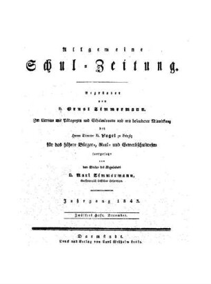 Titelblatt für Dezember 1843 : [Heft 190 - 206]