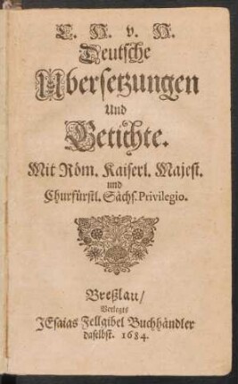 C. H. v. H. Deutsche Ubersetzungen Und Getichte