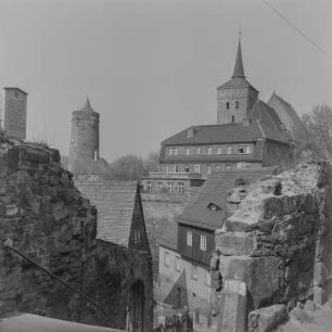 Bautzen : Bautzen. Blick von der Fischerpforte zur Alten Wasserkunst und Michaeliskirche