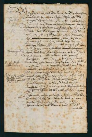 Testimonium der theologischen Fakultät für Johann Battolowitsch aus Krain, des "angefochtenen blinden Mannes".