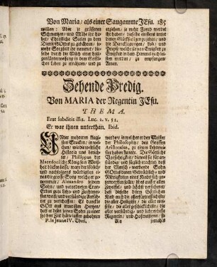 185-206, Zehende Predig. Von Maria der Regentin Jesu.