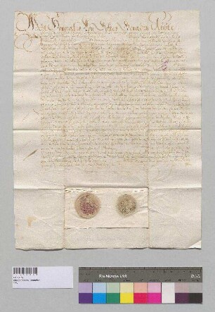 Abt Honoratus, Prior Valentinianus, Subprior Johannes und der Konvent von Kloster Seeon verleihen das bisher von Michael Deinwallner zu Hofstetten im Vogtgericht Mühldorf freistiftsweise besessene Hofstetter Gut auf seine Bitte hin an seinen Bruder Georg Deinwallner zu Freistift. S1: Abt Honoratus v. Kloster Seeon, S2: Konvent v. Kloster Seeon