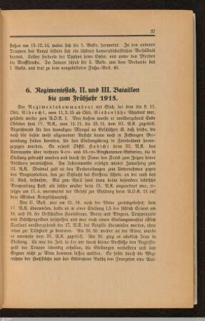 6. Regimentsstab, II. und III. Bataillon bis zum Frühjahr 1915
