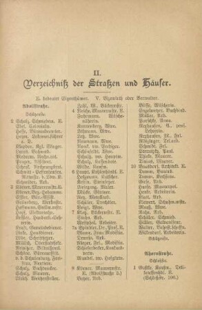 II. Verzeichniß der Straßen und Häuser