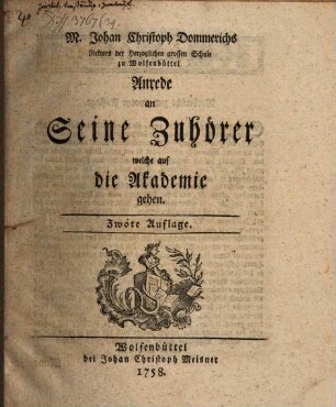 Anrede an seine Zuhörer, welche auf die Akademie gehen