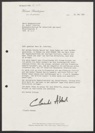 Brief an Rudolf Scholten an Österreich. Bundesministerium für Unterricht und Kunst, 22.05.1991