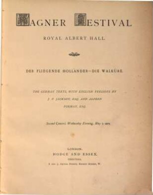 Wagner Festival : Royal Albert Hall, 2