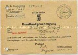 Bescheinigung für den Betrieb eines Rundfunkempfängers - Nachlass