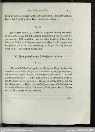 VI. Von Bestrafung der Zoll-Contraventionen