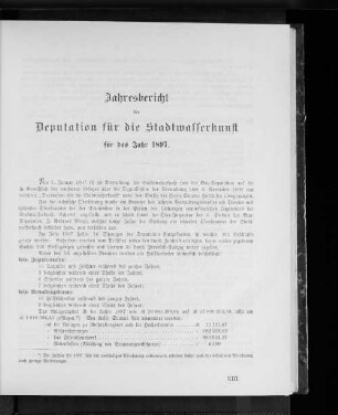 Jahresbericht der Deputation für die Stadtwasserkunst für das Jahr 1897.
