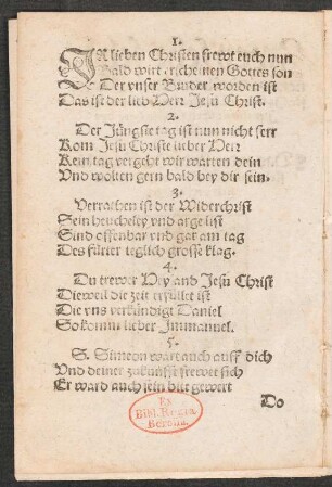 JR lieben Christen frewt euch nun || Bald wirt erscheinen Gottes son ||