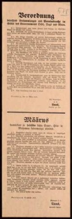 "Verordnung betreffend Versammlungen und Vereinsrecht im Gebiet des Gouvernements Oesel, Dagö und Moon"
