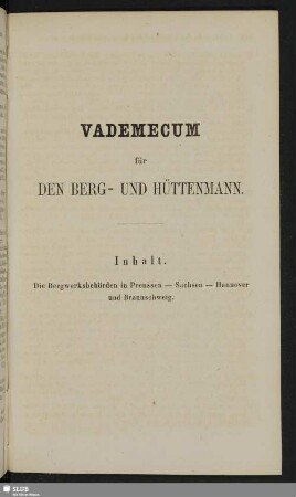 Vademecum für Den Berg- Und Hüttenmann