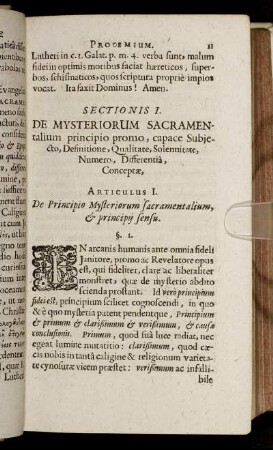 Sectionis I. De Mysteriorum Sacramentalium principio promo, capace Subjecto, Definitione, Qualitate, Solennitate, Numero, Differentia, Conceptæ.