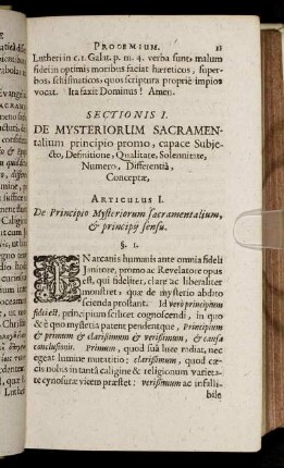 Sectionis I. De Mysteriorum Sacramentalium principio promo, capace Subjecto, Definitione, Qualitate, Solennitate, Numero, Differentia, Conceptæ.